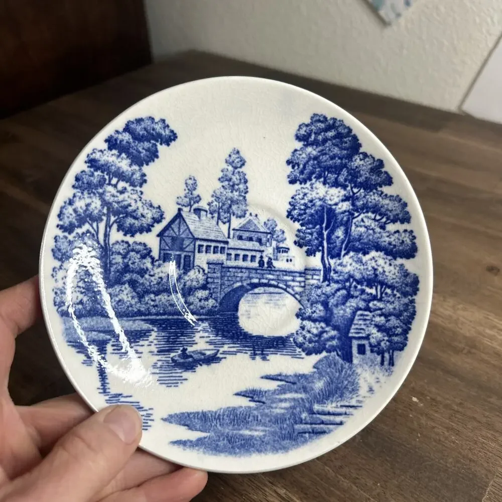 VTG Tea Cup and Saucer Hand Painted Lakeview Blue & White Japan By Nasco Crazing - Picture 7 of 12